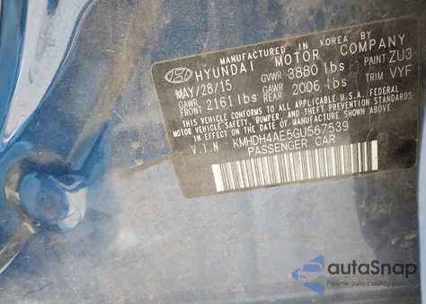 2016 Hyundai Elantra Se from USA, damaged, VIN KMHDH4AE5GU567539